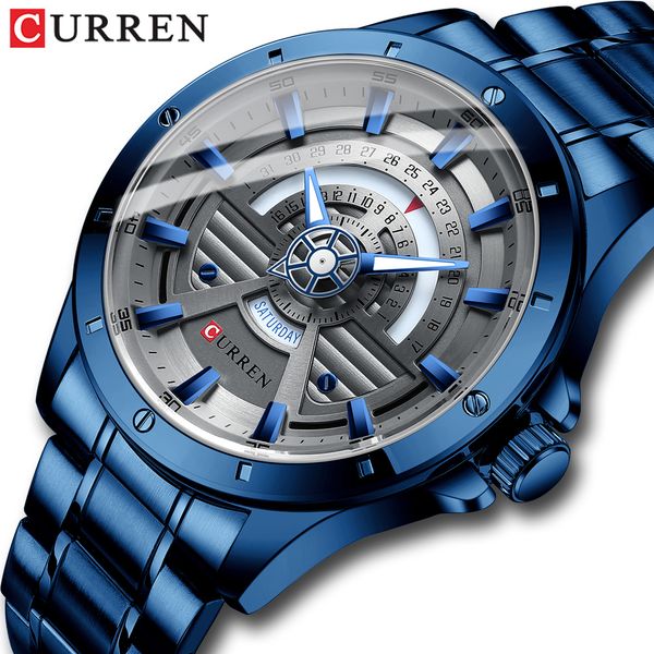 

curren new fashion casual quartz stainless steel watches date and week clock male creative branded wristwatch for mensg, Slivery;brown