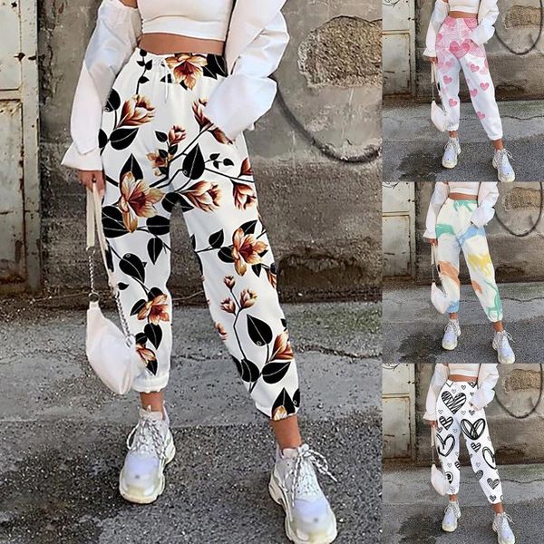 

women's pants & capris long ladies summer fashion casual personality women sports printing elastic waist drawstring trousers, Black;white