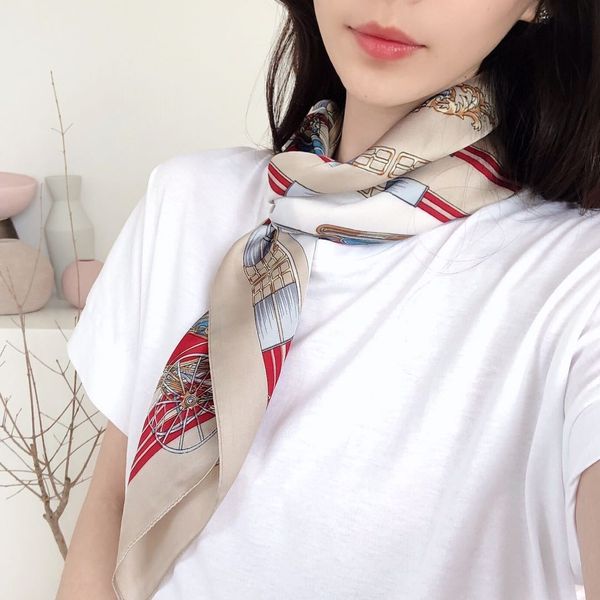 

and new square temperament versatile carriage printed silk female hair band decorative small scarf, Blue;gray