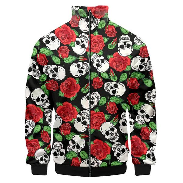 

men's jackets ifpd eu size 3d skull print stand collar jacket men rose anime colorful coats punk rock casual hip hop plus dropship, Black;brown