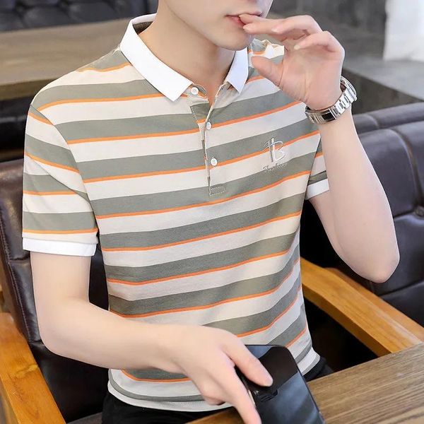 

men's polos shirts for men embroidered stripes business spring summer short sleeve clothing 2021 mens t shirt homme, White;black