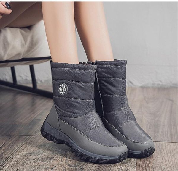 

boots 2021 waterproof snow for winter women shoes warm femmes bottes mid-calf platform, Black