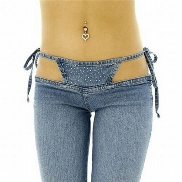Hohe Qualität Persönlichkeit Frauen Slim Ultra Taille Bikini Jeans Mode Kordelzug Hosen Bequeme Flares Hosen 210629