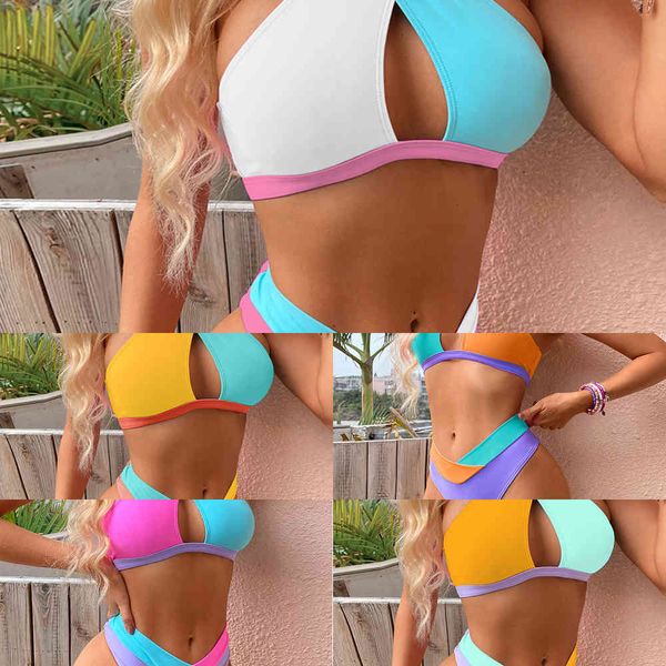

women's matching swimsuit color new split cross women's bikini ss0042021, White;black