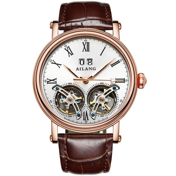 

wristwatches ailang marken-business-luxus automatic mechanical men's watch sports waterproof double tourbillon luminous 8820, Slivery;brown