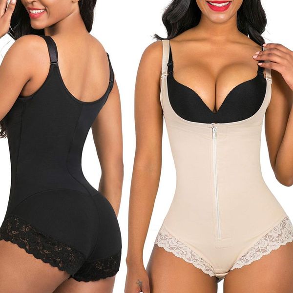 

women's shapers women tummy control fajas colombianas body shaper zipper open bust bodysuit colombian reductive girdle full shaperwear, Black;white