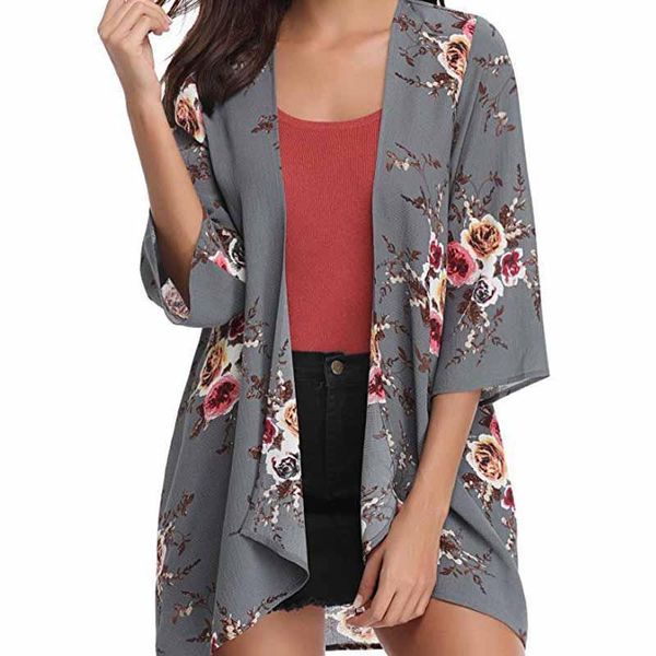 

women's trench coats autumn thin cardigan women europe and the united states printed sunscreen clothing foreign trade beach blouse, Tan;black