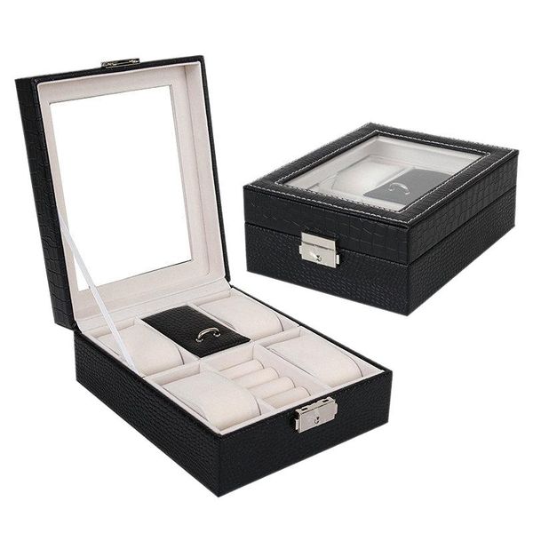 

watch boxes & cases jewelry box storage organizer case ring earring necklace leather black, Black;blue