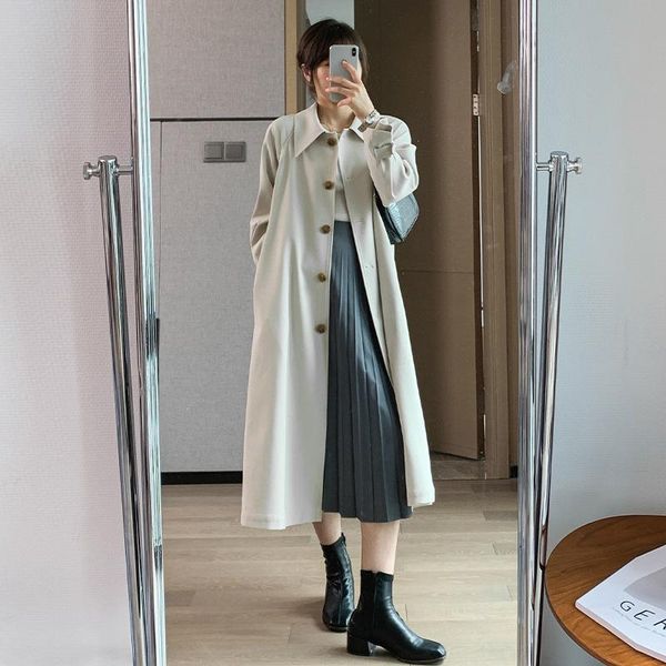 

women's trench coats spring autumn fashion women long thin coat splicing sleeve windbreaker loose female overcoat streetwear h1707, Tan;black