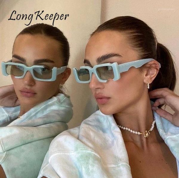 

longkeeper 2021 small rectangle sunglasses women men brand design hole fashion square hip hop glasses oculos uv400, White;black