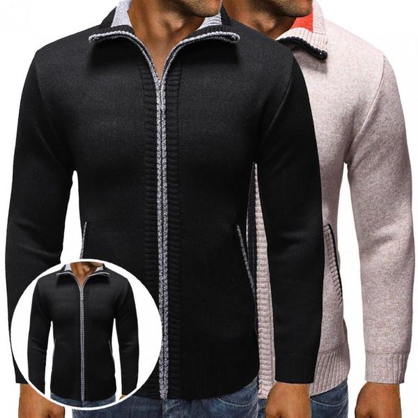 

men's sweaters casual trendy solid color zipper closure sweater coat comfy knitted cardigan slim fit knitwear, White;black