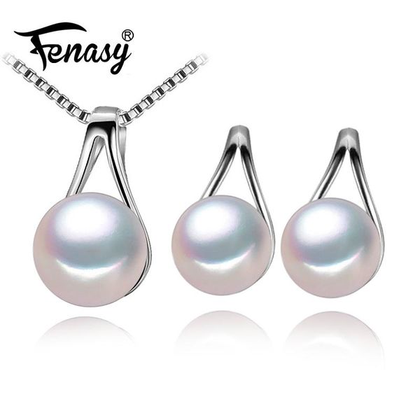 

sterling silver jewelry sets natural pearl stud earrings custom classic office pendant chain necklace for women bracelet, &, Black