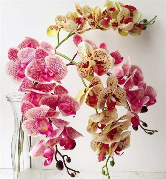 Bir Gerçek Dokunuş Orkide Kelebek Phalaenopsis Beyaz / Fuşya / Pembe / Sarı Yapay Lateks Orkide Çiçekler Düğün Dekorasyon Için T191029