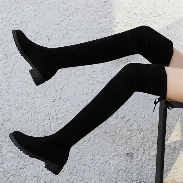 

boots spring autumn fashion women socks long slim over the knee high female stretch fabric square heel shoes woman black