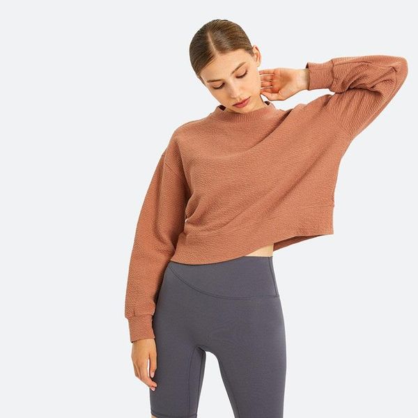 

yoga outfit women fitness long sleeve shirt loose fashion stitching round neck half-length elastic cotton casual sports gym clothing