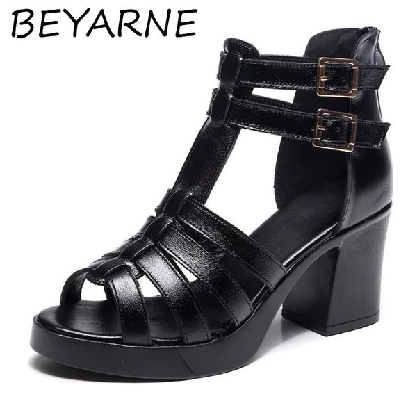 

cow leather women sandals black high heel gladiator cut-outs peep toe buckle summer casual shoes