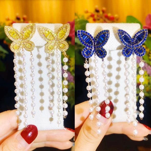 

dangle & chandelier kellybola fashion dubai butterfly pearl long earrings cubic zirconia bride exquisite wedding party daily je, Silver