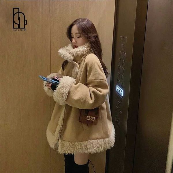 

luck a elegant faux fur coat women winter thick warm soft fleece jacket pocket zipper outerwear overcoat bear teddy coat 211129, Black