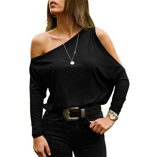 Top da donna con una spalla T-shirt da donna in cotone T-shirt manica lunga Poleras Mujer Top Tee Shirt Femme Magliette SJ3675X X0628