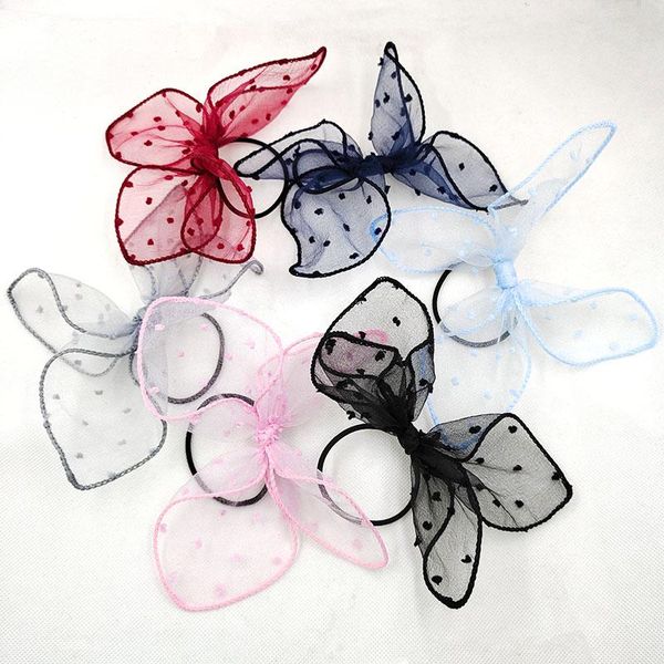 

girls floral bowknot scrunchies elastic heart hair ties dot ponytail big bow rope for girl gum women accessories, Slivery;white