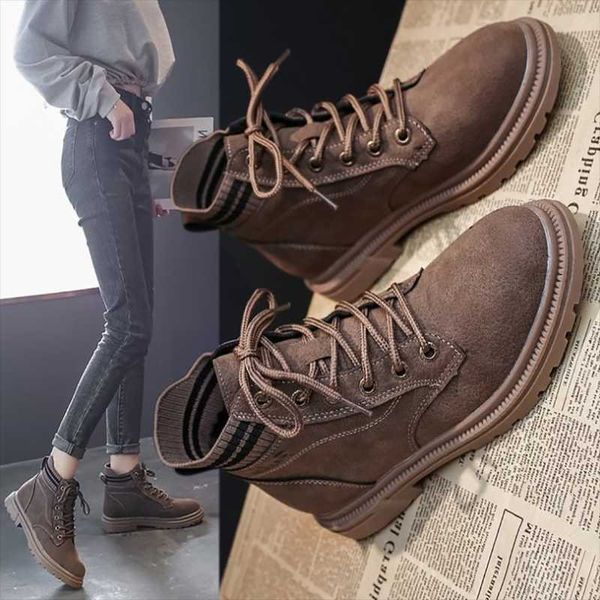 

boots women 2021 style winter snow ankle genuine leather casual lace-up quality in sold, Black