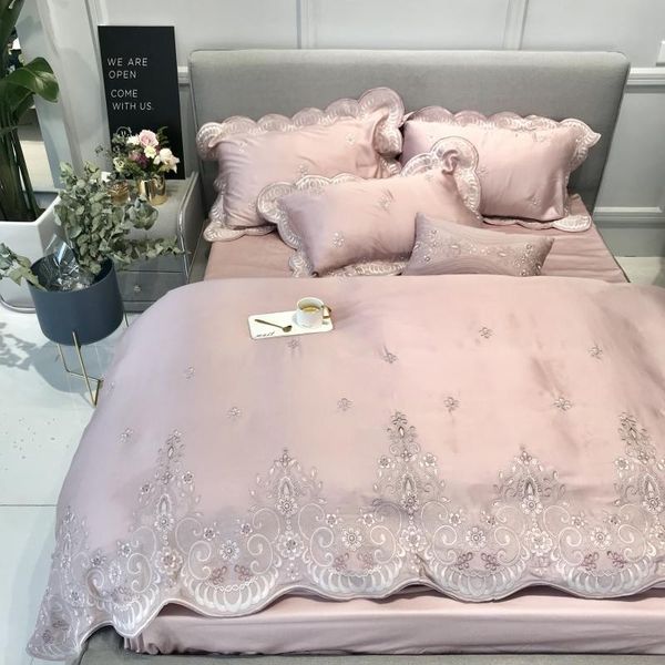 

bedding sets 2021 luxury 600tc tencel  king set 5pcs bed cover bedsheet duvet high-end sample room