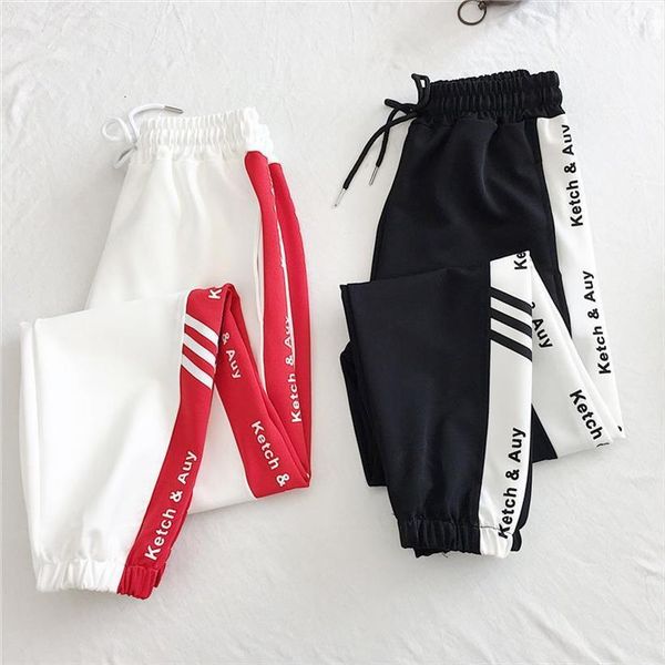 

black harem plus size womens pants 5xl letter print striped hip hop korean style harajuku trousers mujer pantalones, Black;white
