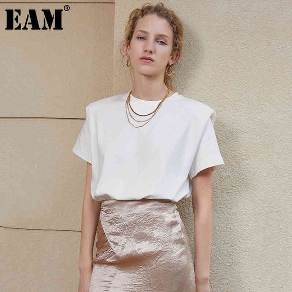 

[eam] women white big size shaped casual gray t-shirt round neck short sleeve fashion spring summer 1dd8052 210512