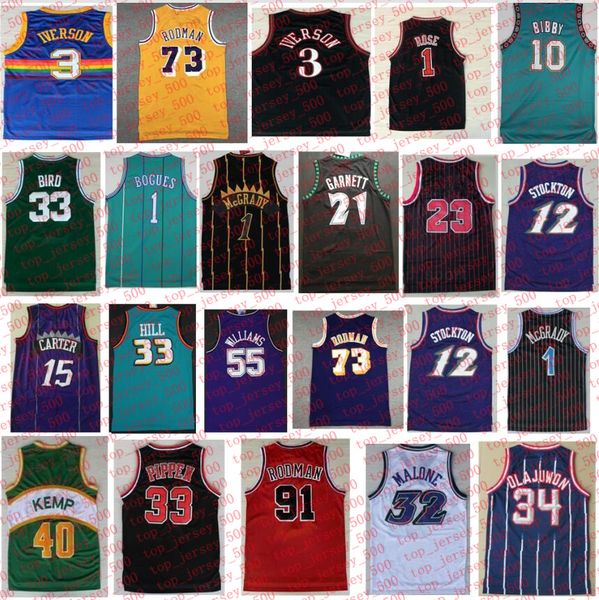 

stitched all retro basketball jerseys carter mcgrady penny hakeem stockton 32 karl malone 33 hill ason west allen iverson mike bibby kevin g, Black;red