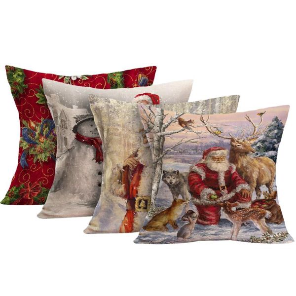 

merry christmas linen santa pillow cases sofa cushion cover home decoration garden decorative supplies tool drop cushion/decorative