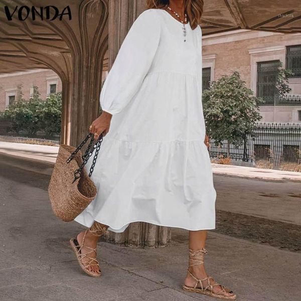 

women's fashion long sleeve dress casual solid holiday pleated dresses vonda loose cotton robe bohemian vestidos s-5xl, Black;gray