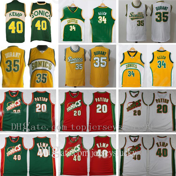

men basketball shawn kemp jerseys gary payton kevin durant ray allen stitched green yellow white red home away breathable 100% stitched, Black;red