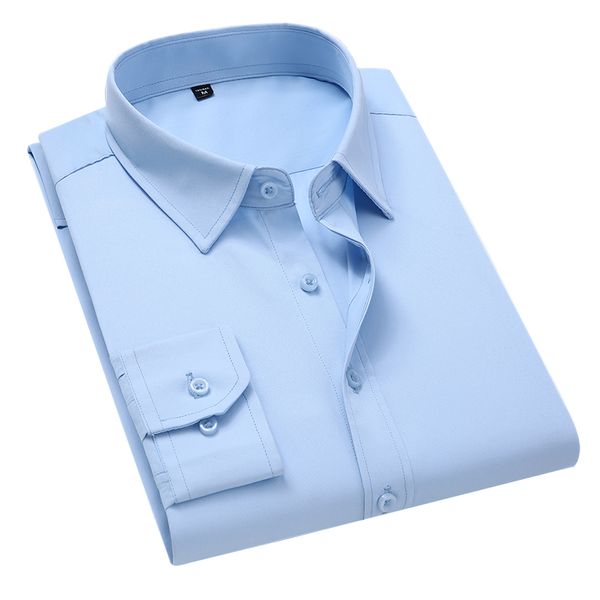 Camisa social masculina casual estilo negócios, ajuste regular, branco, preto, azul claro, algodão, camisas de manga comprida