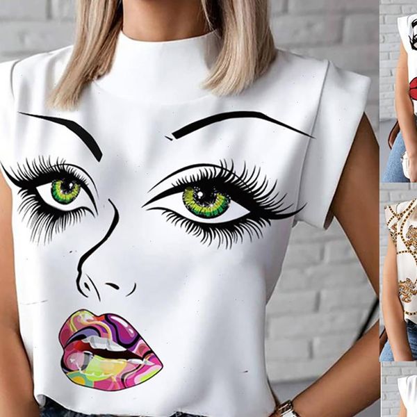 

womens blouses explosion models summer simple stand up collar lips print ladies shirt women drop good quality, White