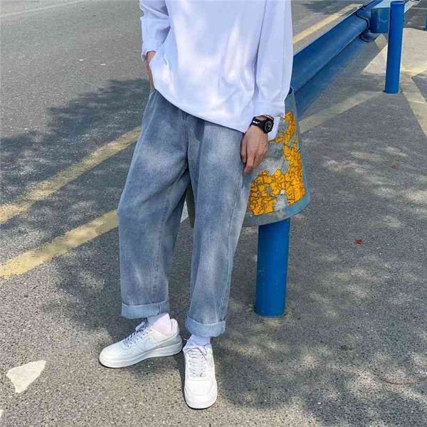 

men's jeans korean wide-leg fashion retro casual blue men streetwear loose hip-hop straight denim trousers mens s-3xl bdbk