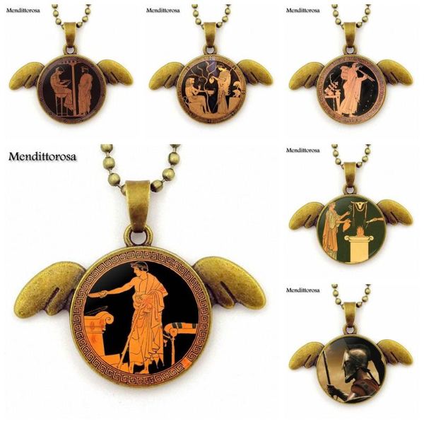 

pendant necklaces ej glaze for gift antique greece fashion glass cabochon bronze chain necklace vintage angel, Silver
