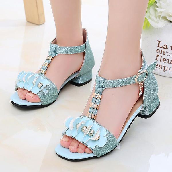 

sandals children beach shoes gladiator sandal kid princess summer high heels girl roman fashion flower 2021 3-12 years, Black;red