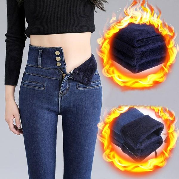 

high waist warm jeans for women blue female black winter denim pants jean femme 2021 ladies trousers #y5 women's & capris, Black;white