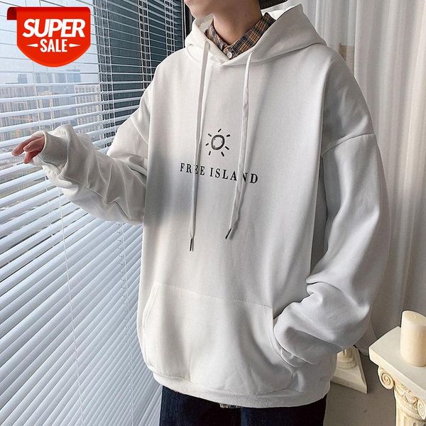 

spring and autumn sweater men's korean version of the trend all-match ins tide brand plus velvet loose long-sleeved pullover hood #wh7, Black