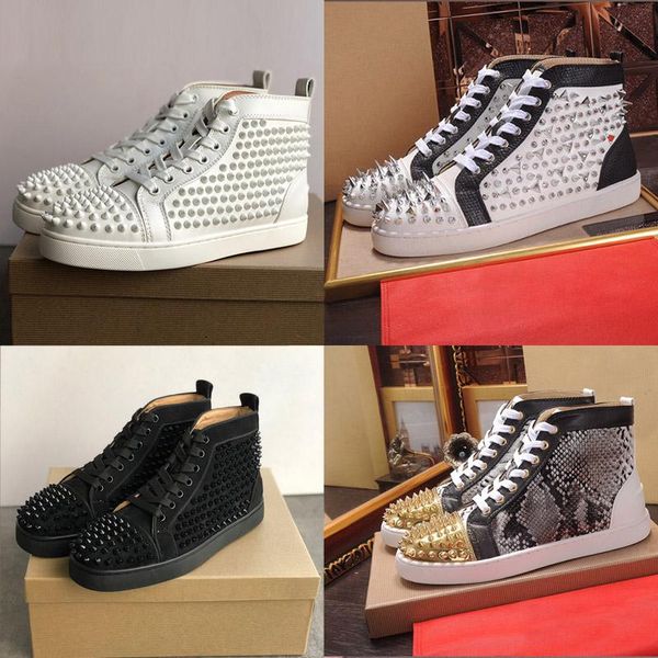 

designers louboutin cl christian luxurys casual shoes red bottom spikes stylist shoes studded black red white leather hi huw, Blue