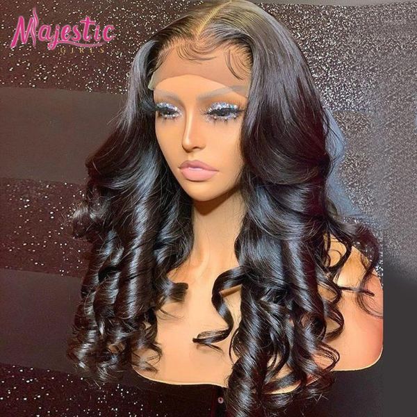 

majestic girls 4x4 lace closure wig body wave brazilian human hair wigs for black women long 30inch front1, Black;brown