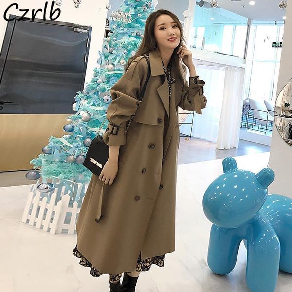 

women's trench coats spring long women coat double breasted slim female outwear fashion windbreaker harajuku simple solid temperament n, Tan;black