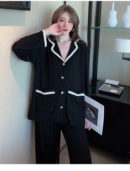 

women's sleepwear 2021 spring pyjamas women modal cotton pajamas set ladies small fragrance fashionable cardigan + pant suit home cloth, Black;red