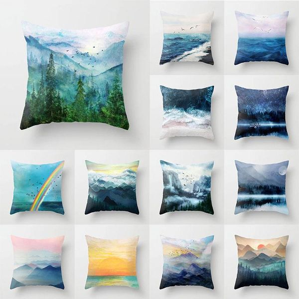 

pillow case watercolor blue cushion cover abstract mable geometric pattern sofa cases bedroom home decor car office decorative