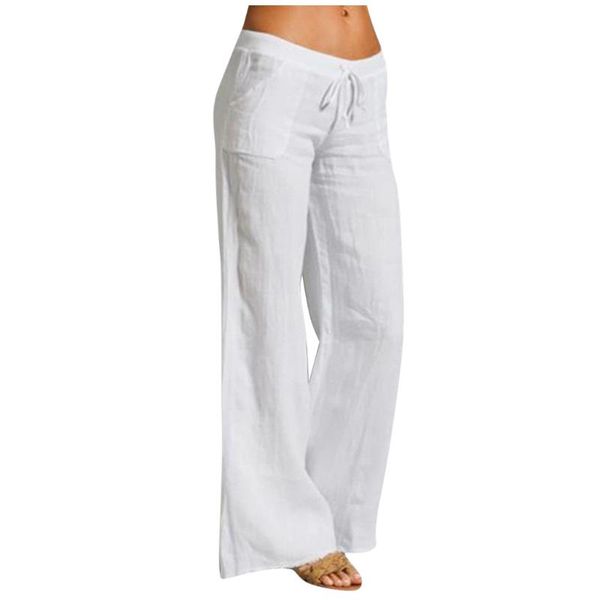

women's pants & capris summer fashion plus size 3xl women casual solid cotton linen pockets loose drawstring elastic waist long wide le, Black;white