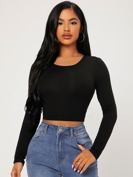 

petite solid tie back crop tee 24kf#, White