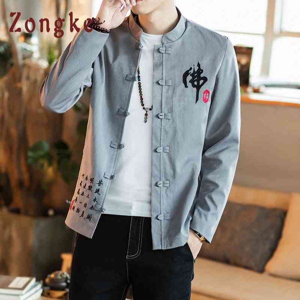 

zongke buddha-word embroidery harajuku 2021 japane strewear winter ets for men brand coat m-4xl, Black