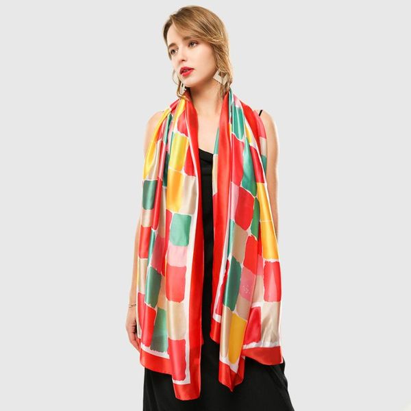 

scarves spring soft silk foulard large neck scarf decorated print bandana bright cube pattern design shawl [3382], Blue;gray