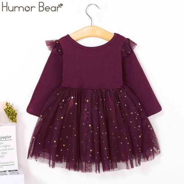 

girl's dresses humor bear girls dress sping autumn brand kids lace long sleeve star party princesses baby, Red;yellow
