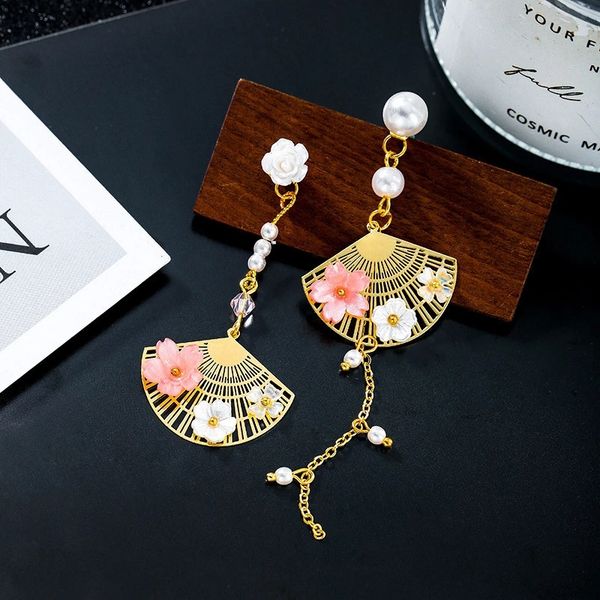 

fan pendant earrings women's earrings shell flower pearl earrings fan-shaped asymmetrical vintage earring, Silver